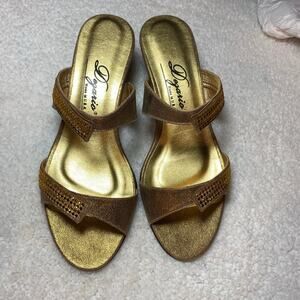 Dezario Glam Bling Strappy Heels Sandals Metallic Gold Mule Size 7